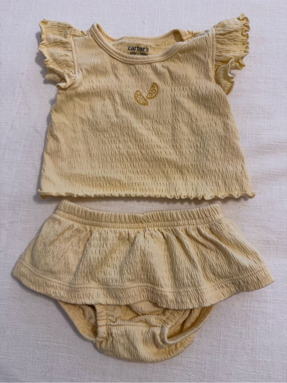 Carter's Pale Yellow Ruffle Sleeve Top with Skirted Diaper Cover